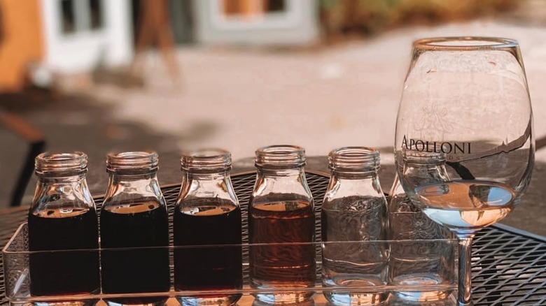 A flight of wines at Apolloni Vineyards