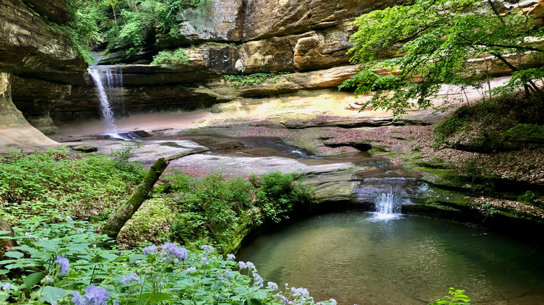small waterfalls flowing into pools at Starved Rock State Park in Illinois