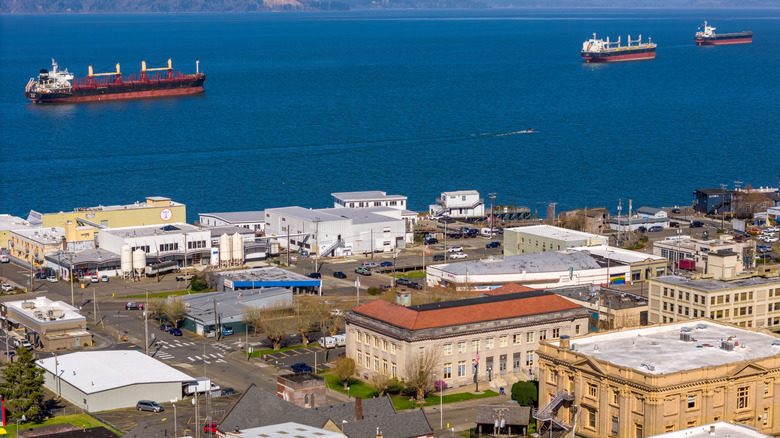Ships navigate coast of Astoria