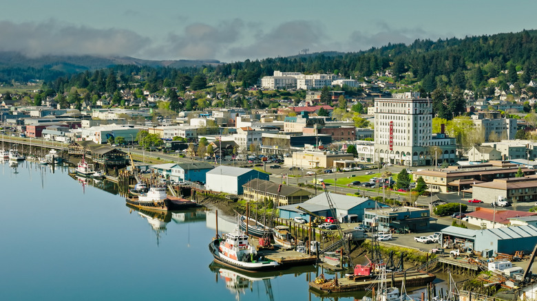 Coastal buildings and trees of Coos Bay, Oregon