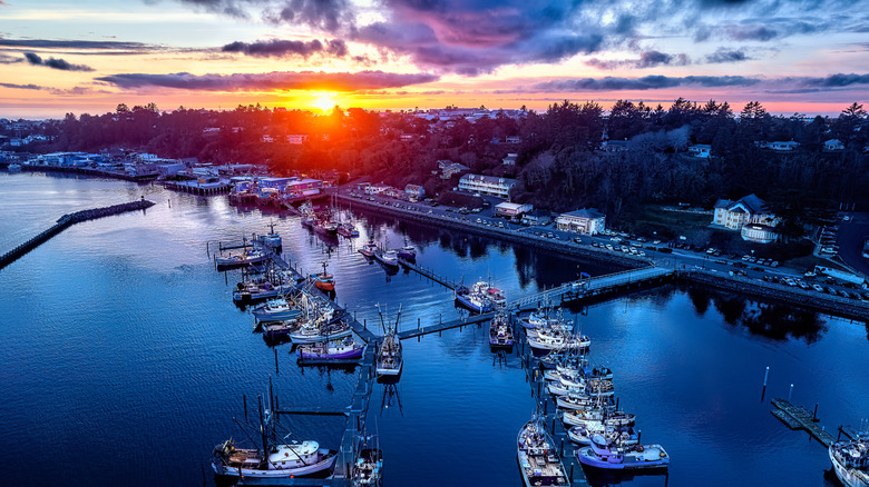 Sun sets over Newport, Oregon