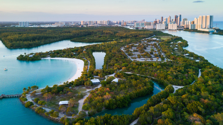 Aerial view Oleta River State Park in Florida