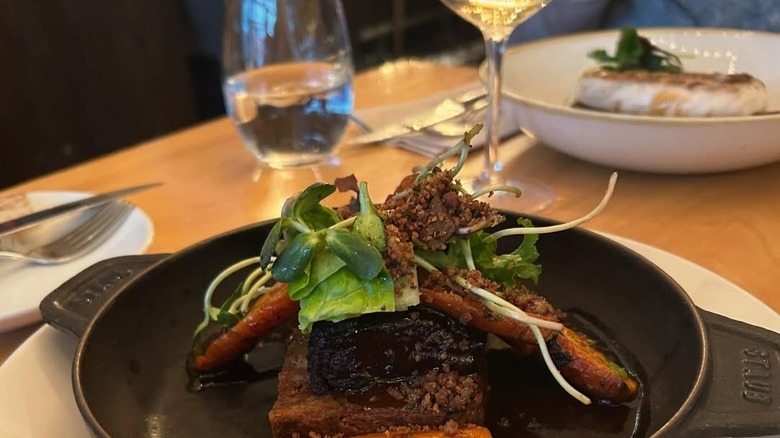 two dishes on the table at Chez Boulay