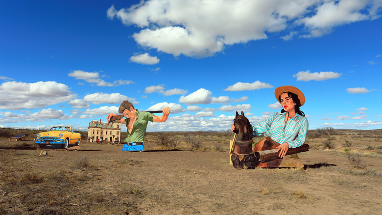 Art installations in desert in Marfa Texas