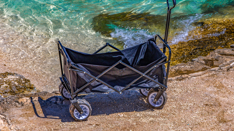 A rolling cart on a beach to transport items