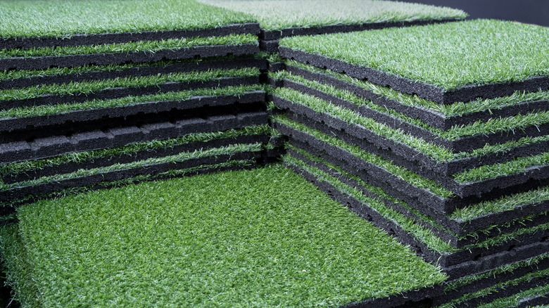 A stack of mats made of astroturf