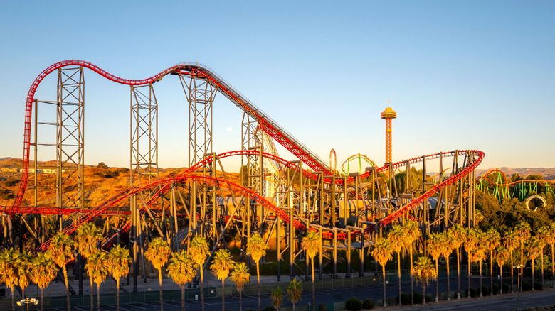 Roller coaster at Six Flags Magic Mountain in Santa Clarita, California