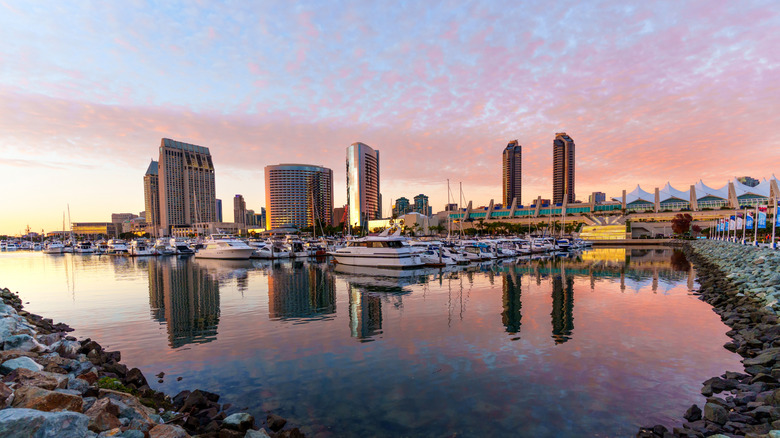 Sunset view and cityscape of San Diego's waterfront