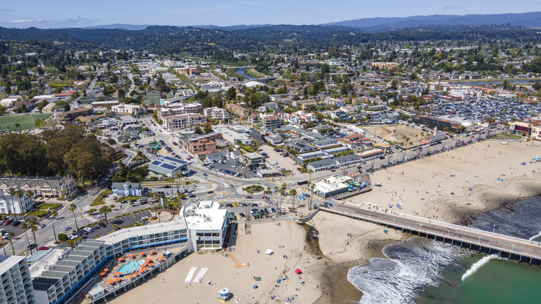overhead view of santa cruz california from the mountains to the beach