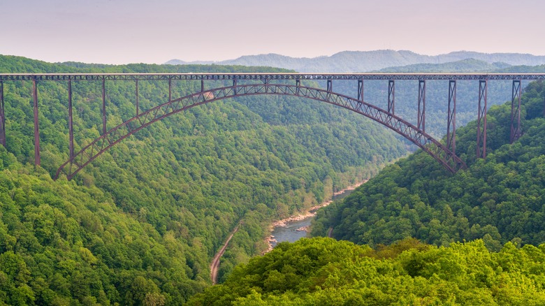 The New River Gorge in Fayetteville, West Virginia during sunset