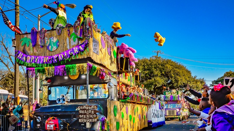 A Mardi Gras float during a parade in Mobile, Alabama