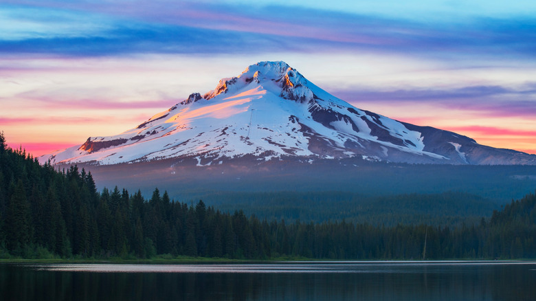 Mt. Hood seen from a lake at sunrise
