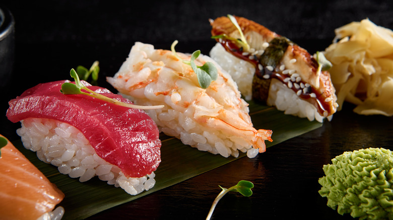 A plate of fancy nigiri sushi