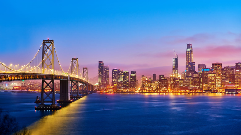 the San Francisco skyline at dusk