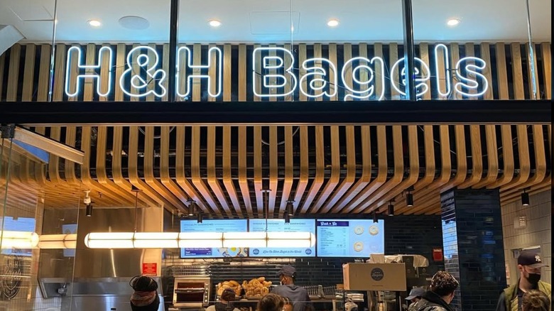 The neon sign at H&H Bagels in NYC