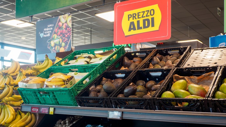 Bins of produce at an ALDI grocery store in Italy