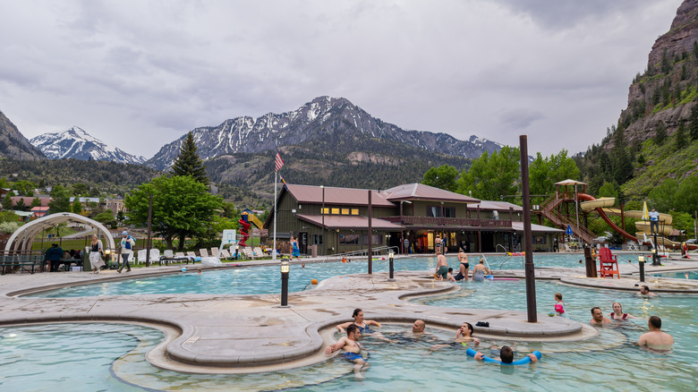 People gather in the pools of the Ouray Hot Springs near Telluride