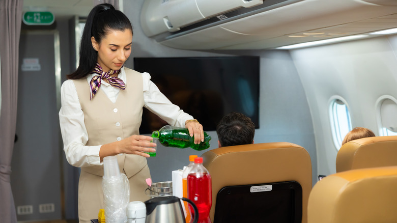 A cabin crew member at work