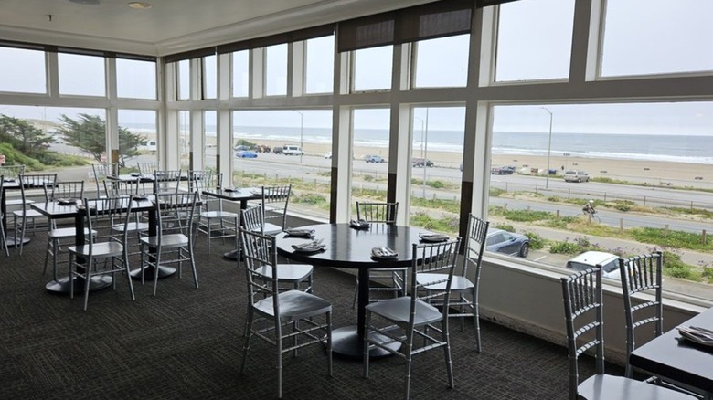 Dining room at Beach Chalet in San Francisco overlooking Ocean Beach.