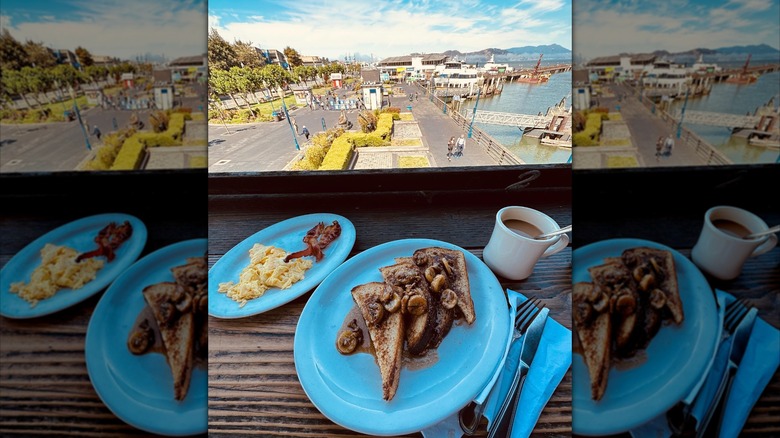 French toast and waterfront views seen from Eagle Cafe in San Francisco