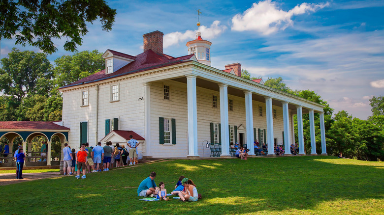 Tourists on the grounds of George Washington's Mount Vernon in Virginia