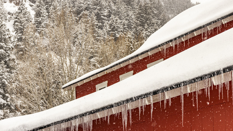 Ice and snow on an historic building in Kamas, Utah