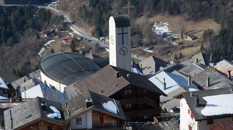 Aerial view of the village of Albinen in the Swiss Alps