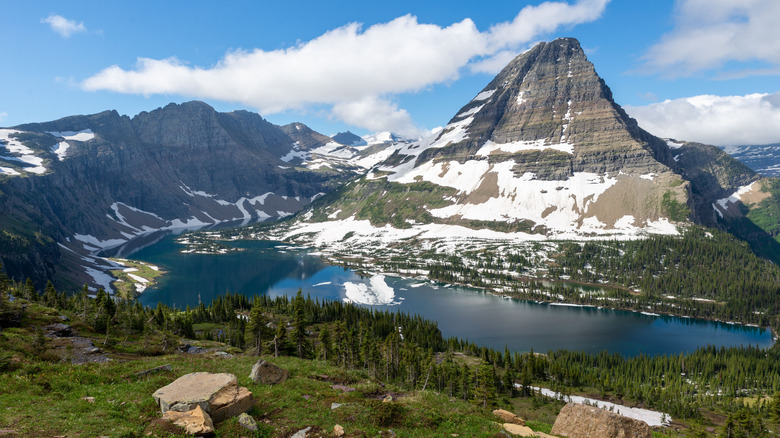 Melted snow and mountain views at Glacier National Park in Montana