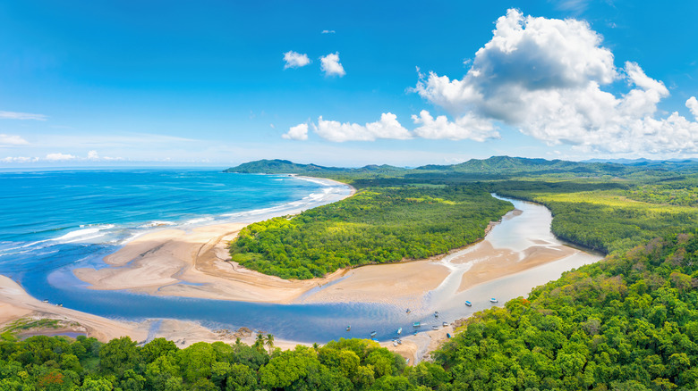 Aerial view of Tamarindo Beach and Estuary in Tamarindo, Costa Rica