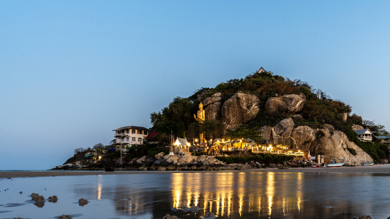 Mount Khao Takiab with a Buddhist temple and the sea in Hua Hin, Thailand