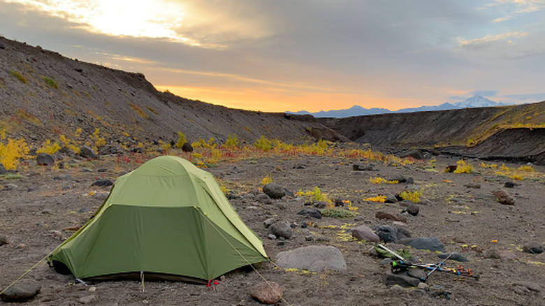 Lone tent in a vast landscape