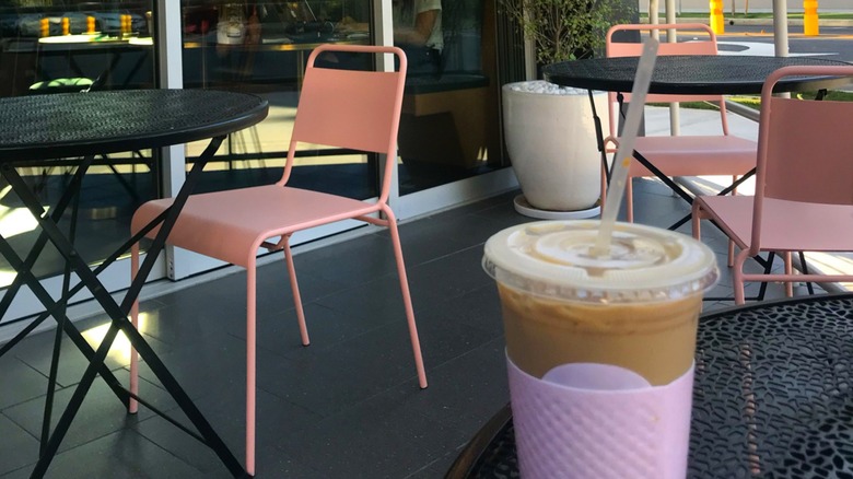 Iced coffee on patio of LA coffee shop