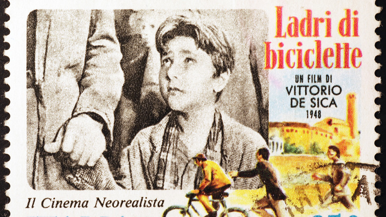 Postage stamp depicting film 'Bicycle Thieves'