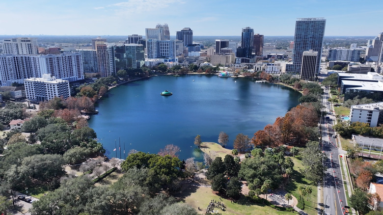 An aerial view of downtown Orlando