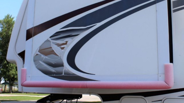 Pool noodles attached to RV slide-out corners