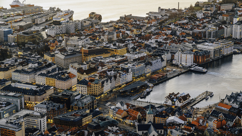 The Norwegian city of Bergen from above