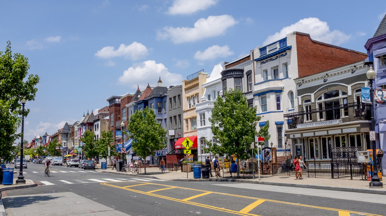 The heart of the Adams Morgan neighborhood of Washington D.C., on a bright summer's day