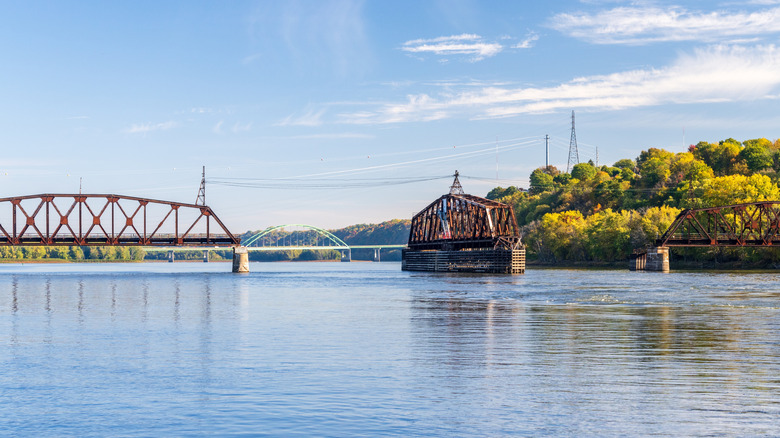 view of the Dubuque bridge on Mississippi River in Iowa