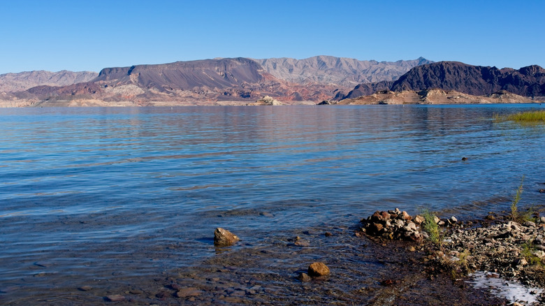 mountain and shore view of Lake Mead Natural Recreation Area