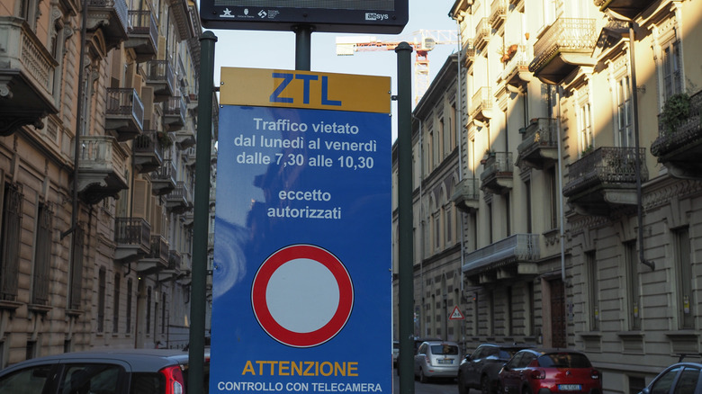 Sign for a Zona a Traffico Limitato in Turin, Italy