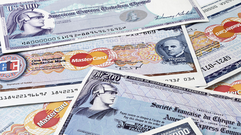 Travelers' cheques from around the world