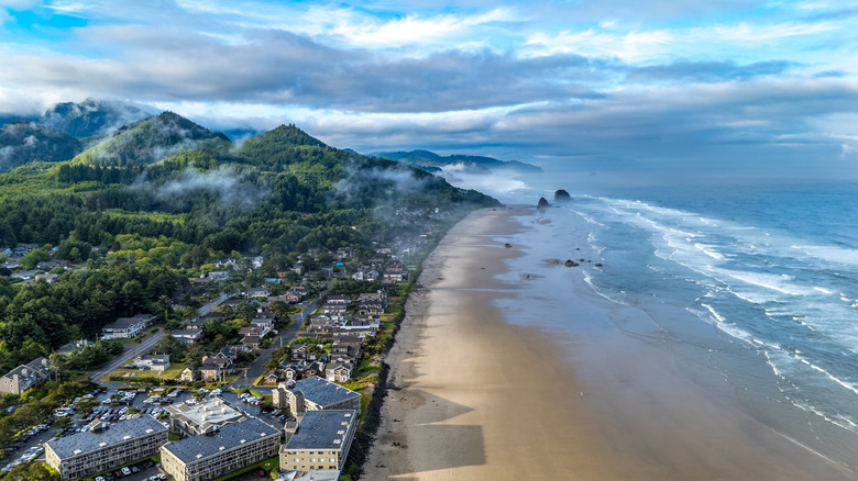 Aerial shot over Cannon Beach