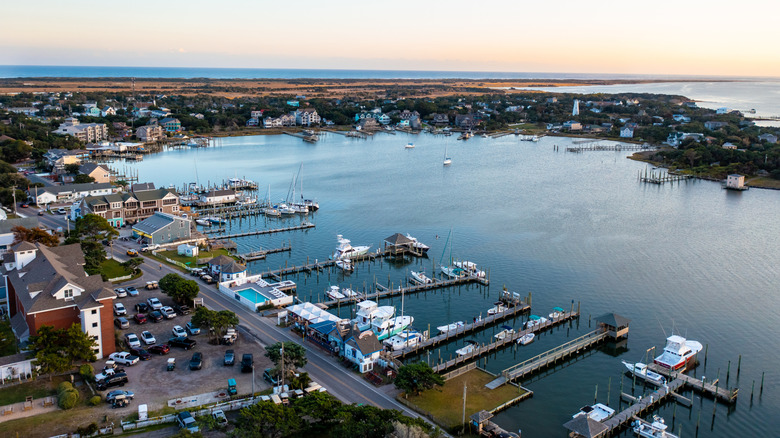 Aerial View of Ocracoke village in North Carolina's Outer Banks