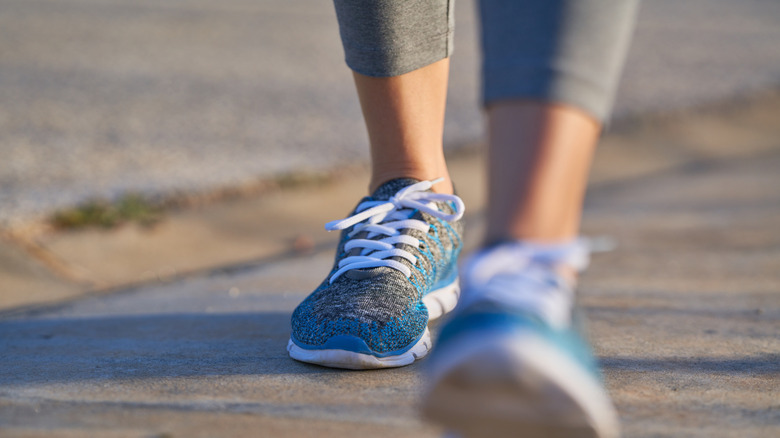A close of up a woman's feet, walking