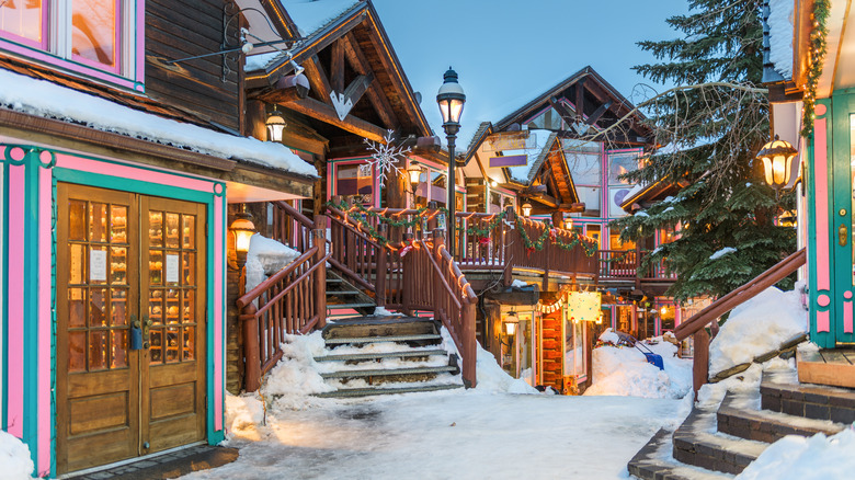 Breckenridge, Colorado, wooden cabins at dusk