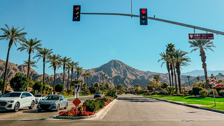 Car waiting at a light near Palm Springs, California