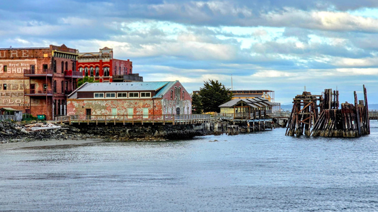A coastal view of Port Townsend with historic buildings