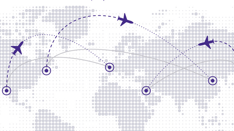 A simulated map of flight paths