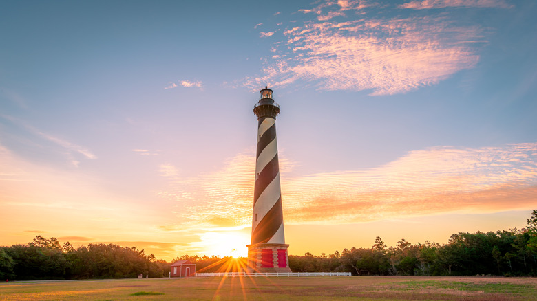 Panoramic view of Cape Hatteras Lighthouse, Hatteras Island, Outer Banks, North Carolina