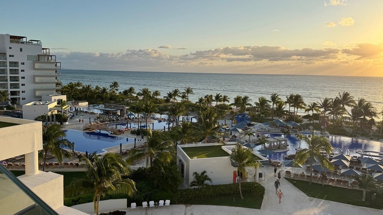 Royalton Splash Riviera Resort with an aerial view at sunset